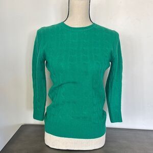 Only mine 2-Ply 100% CASHMERE Green Cable Knit Crew-neck Women's Sweater Size S